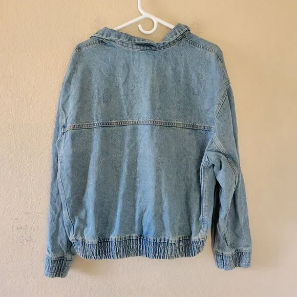 ZARA Womens Pullover Half Zip Collared Denim Jacket Size Small Blue Oversized - Picture 8 of 8